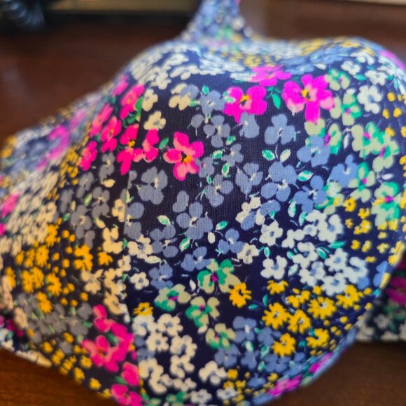 Cacique 44DD Lightly Lined Full Coverage Bra Underwire Navy Pink Yellow Flower - Picture 3 of 12